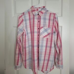 True Craft Vintage Women's Pink White Button-up Cotton Blouse SIZE S